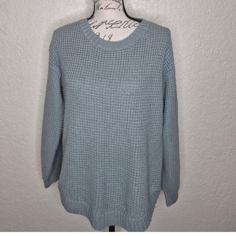 Merokeety Womens Waffle Knit Crew Neck Sweater Sage Green Size Medium Pullover